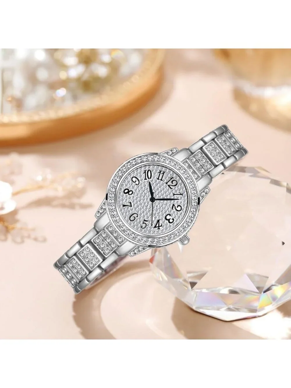 Women's Silver Luxury Diamond Ladies Stainless Steel Bracelet Waterproof Watch